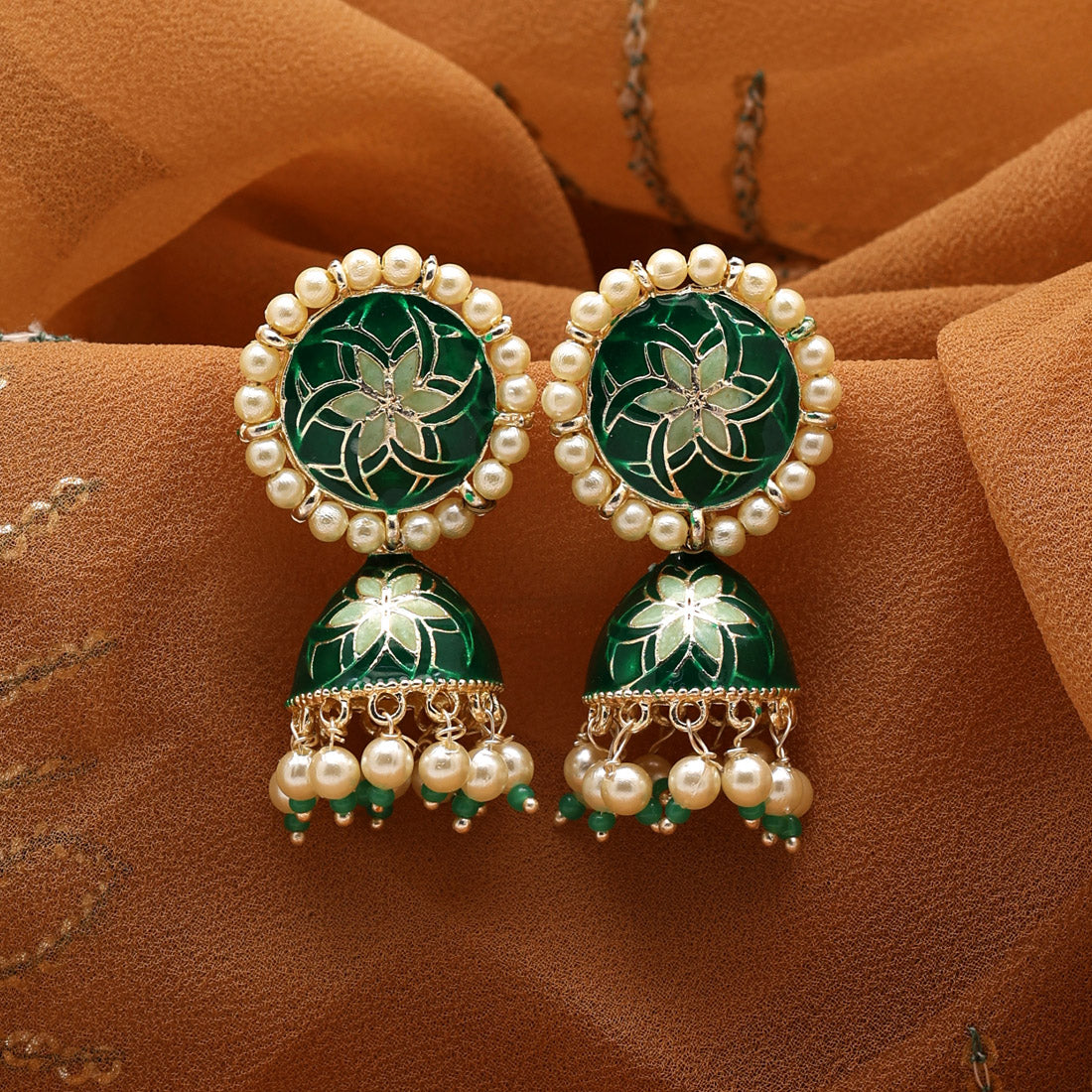 Green Color Meenakari Earrings (MKE1854GRN)