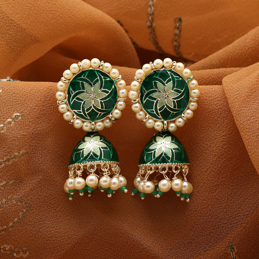 Green Color Meenakari Earrings (MKE1854GRN)