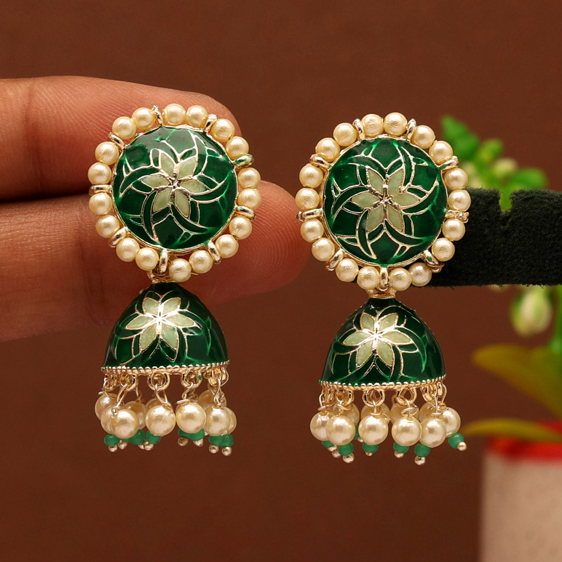 Green Color Meenakari Earrings (MKE1854GRN)