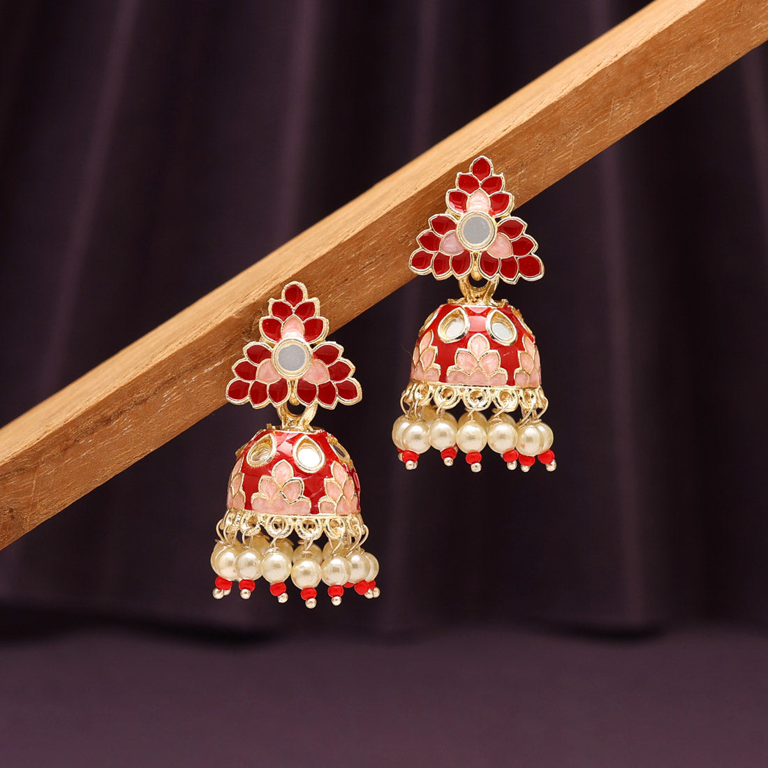 Red Color Meenakari Jhumka (MKE1857RED)