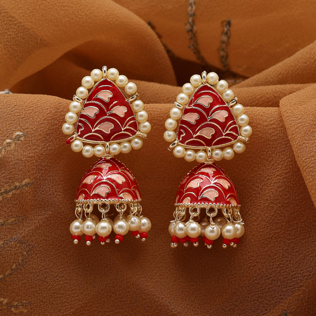 Red Color Meenakari Jhumka (MKE1859RED)