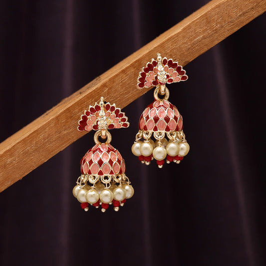 Maroon Color Meenakari Jhumka (MKE1860MRN)