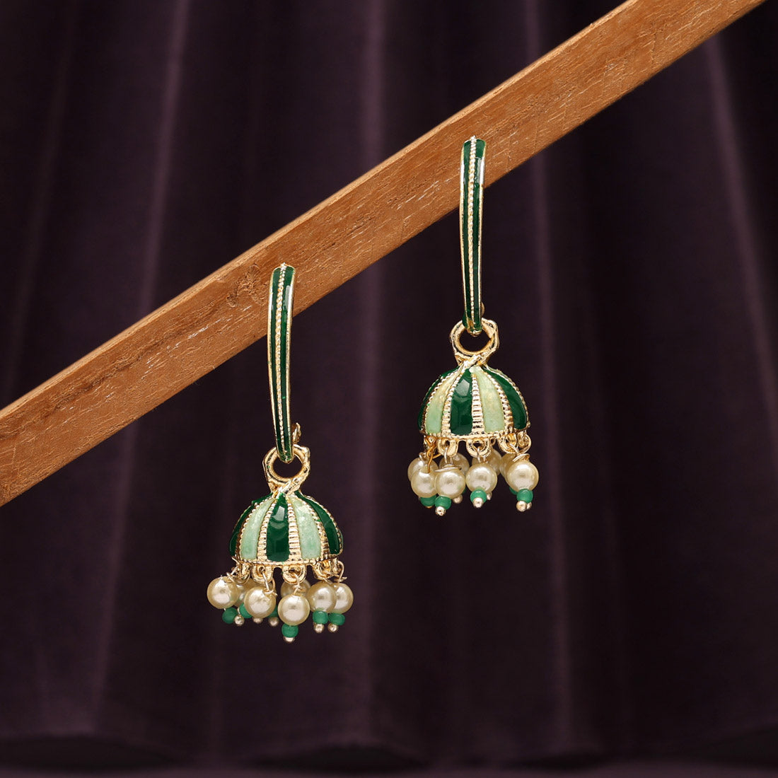 Green Color Meenakari Jhumka (MKE1861GRN)