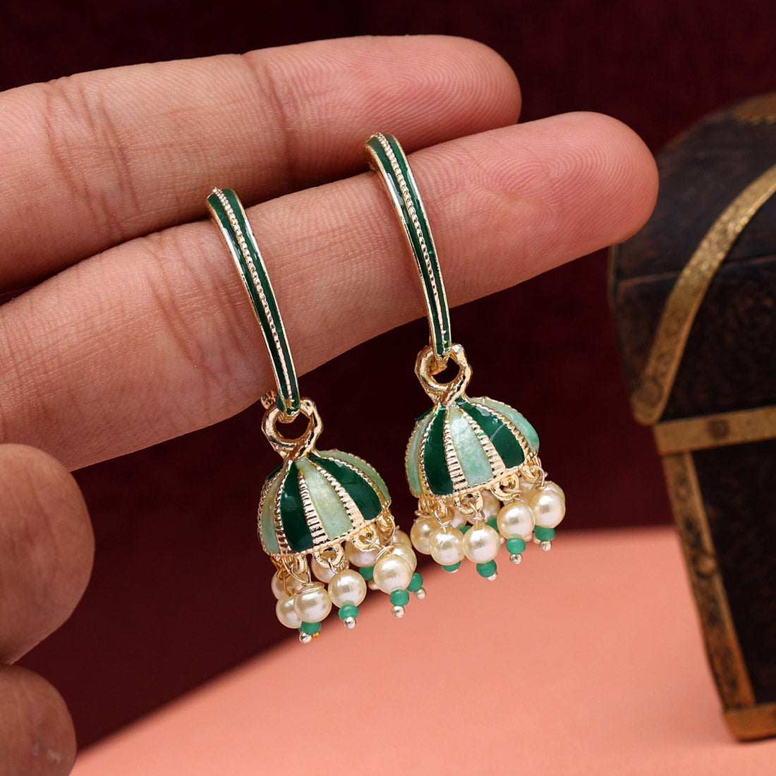 Green Color Meenakari Jhumka (MKE1861GRN)