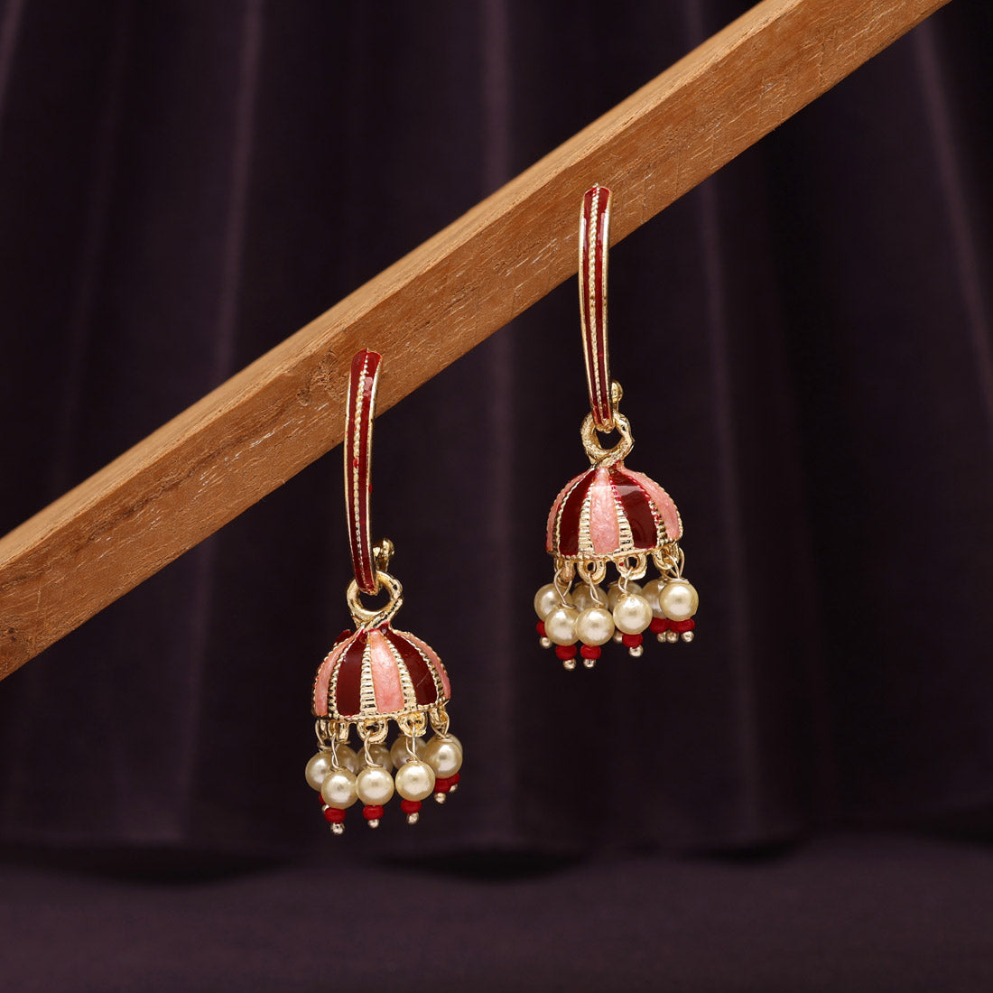 Maroon Color Meenakari Jhumka (MKE1861MRN)