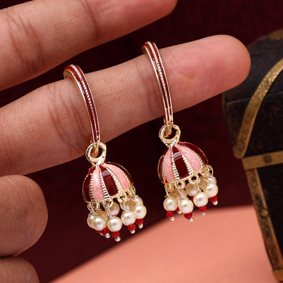 Maroon Color Meenakari Jhumka (MKE1861MRN)