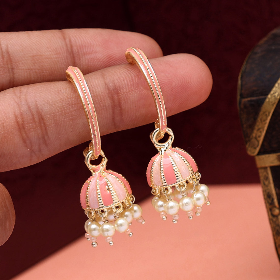 Peach Color Meenakari Jhumka (MKE1861PCH)