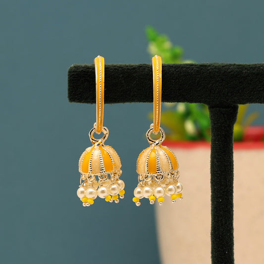 Yellow Color Meenakari Jhumka (MKE1861YLW)