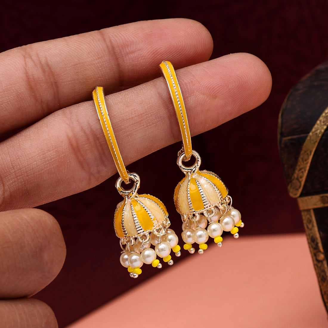 Yellow Color Meenakari Jhumka (MKE1861YLW)