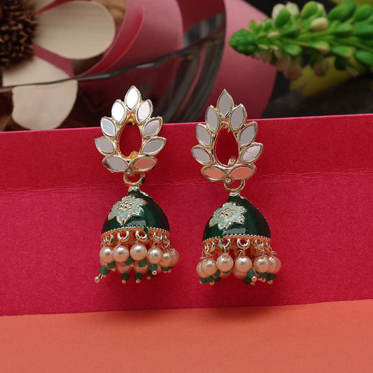 Green Color Meenakari Jhumka (MKE1864GRN)