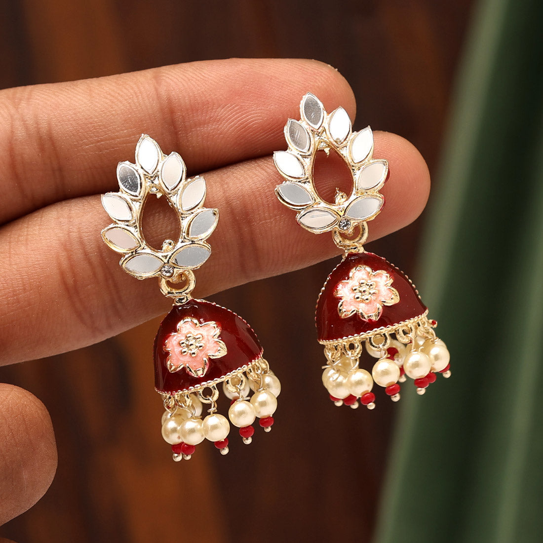 Maroon Color Meenakari Jhumka (MKE1864MRN)