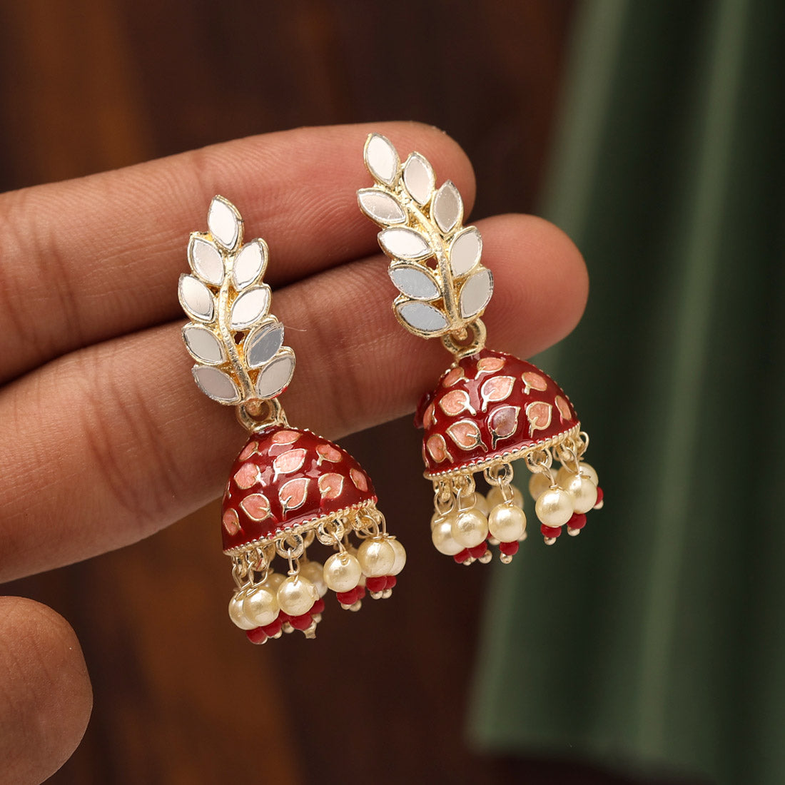 Maroon Color Meenakari Jhumka (MKE1865MRN)