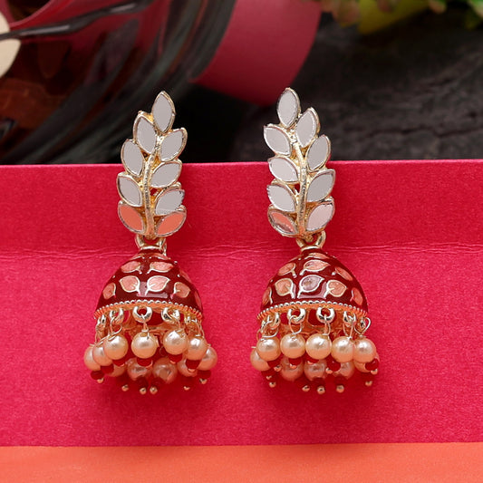 Maroon Color Meenakari Jhumka (MKE1865MRN)