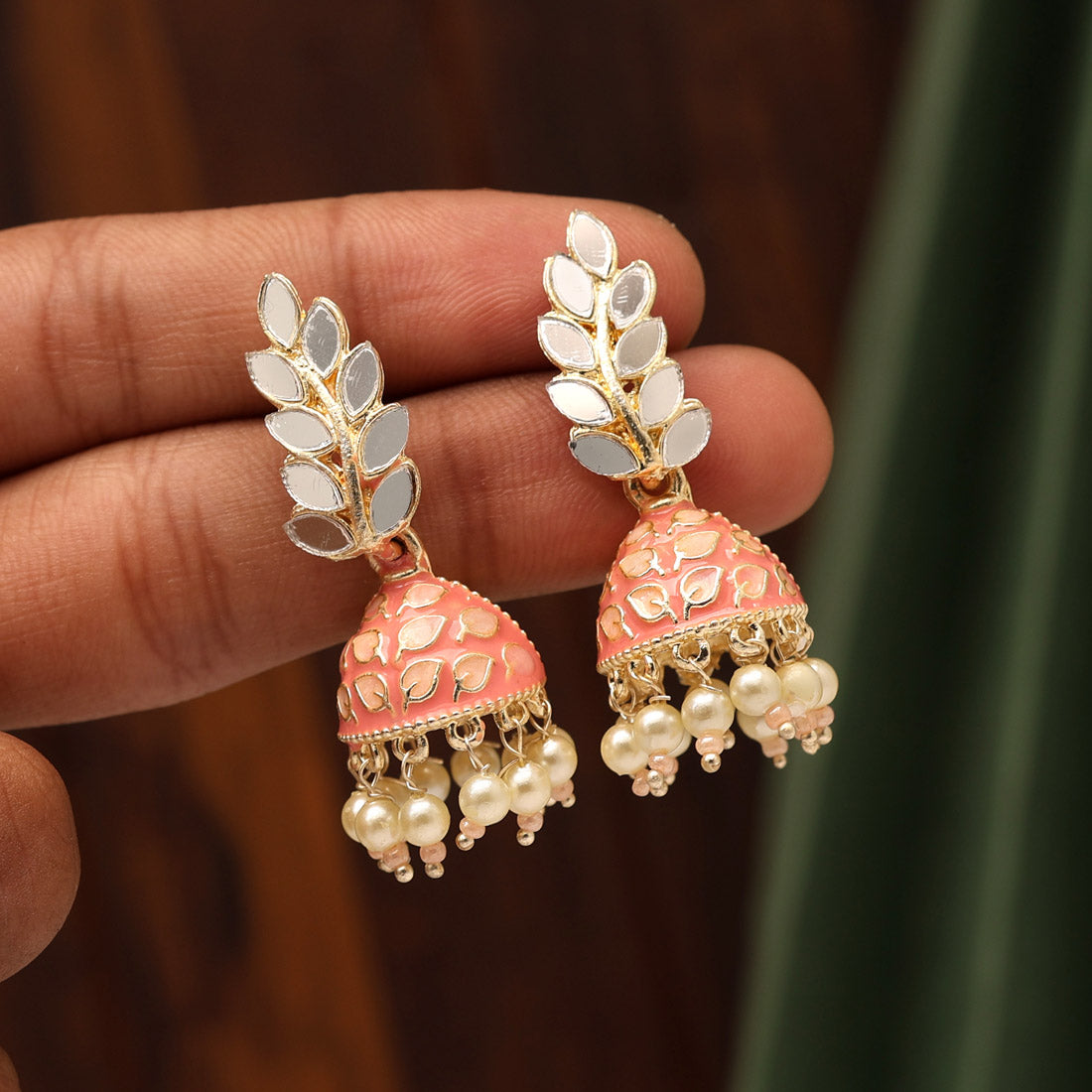 Peach Color Meenakari Jhumka (MKE1865PCH)