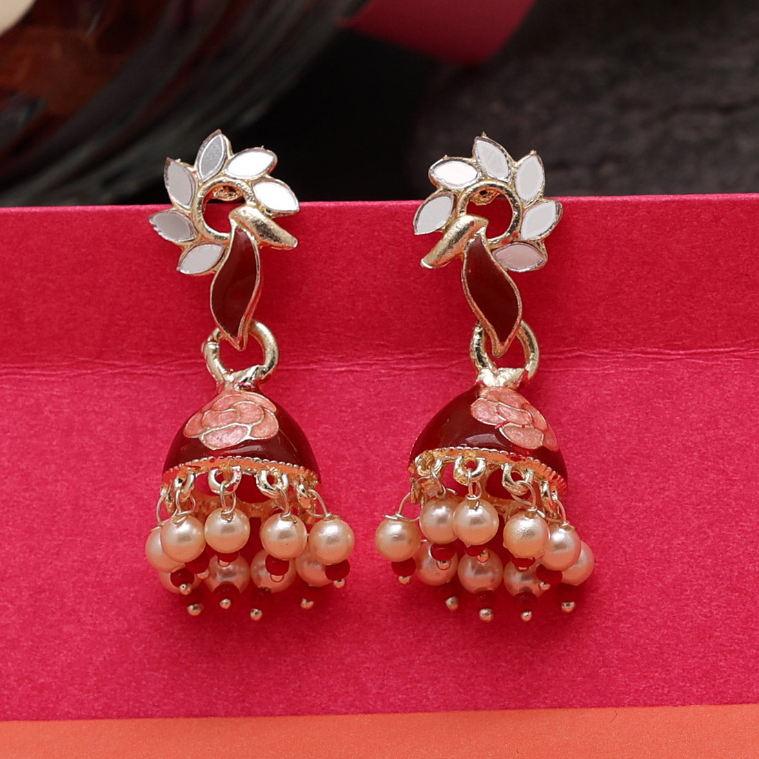 Maroon Color Meenakari Jhumka (MKE1866MRN)