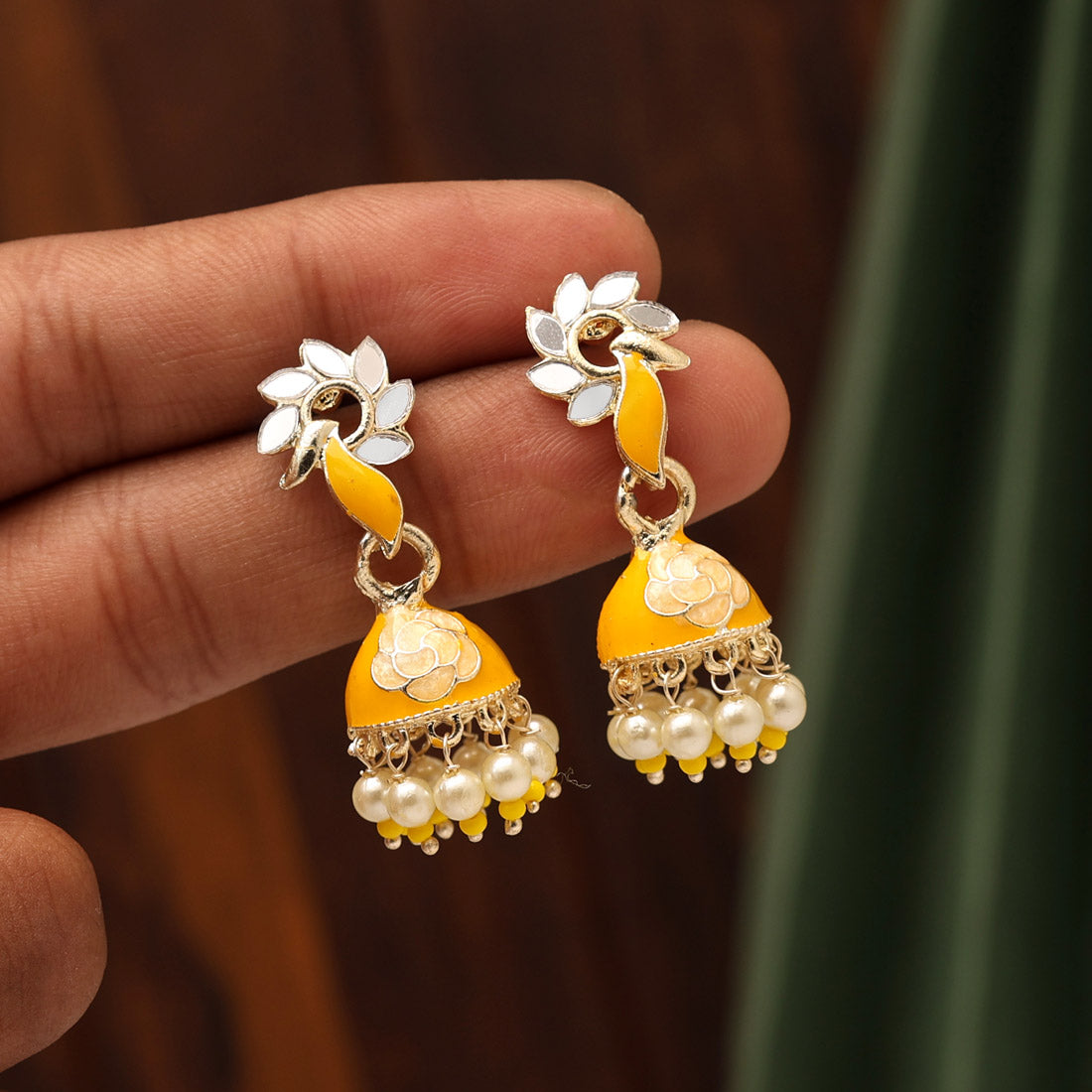 Yellow Color Meenakari Jhumka (MKE1866YLW)