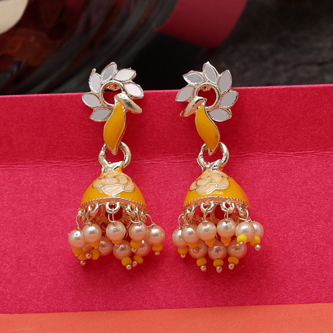 Yellow Color Meenakari Jhumka (MKE1866YLW)