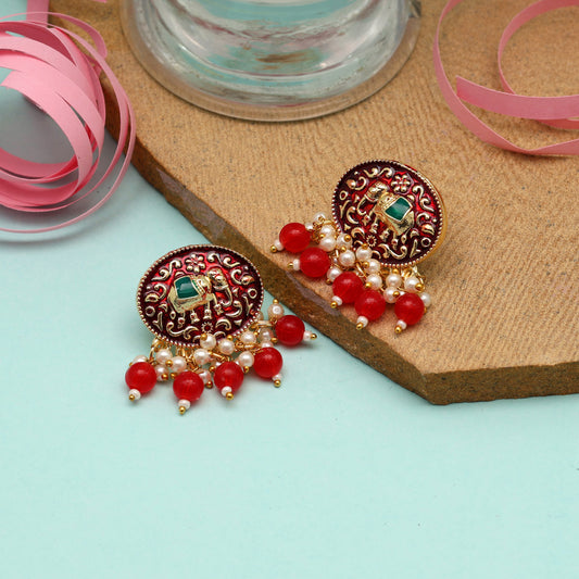 Maroon Color Meenakari Earrings (MKE1882MRN)