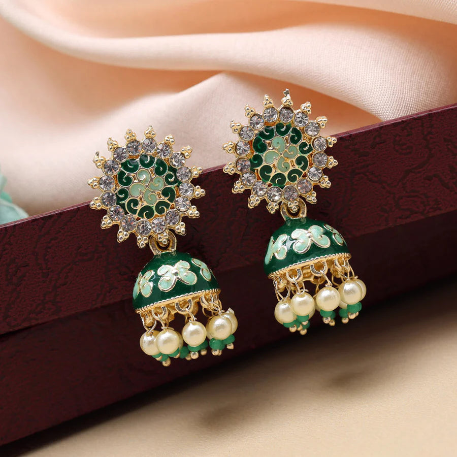 Green Color Meenakari Jhumka (MKE1884GRN)