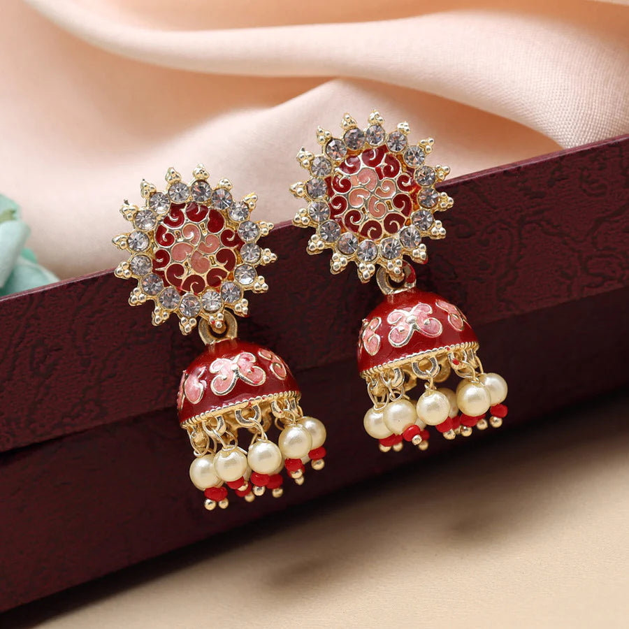 Maroon Color Meenakari Jhumka (MKE1884MRN)