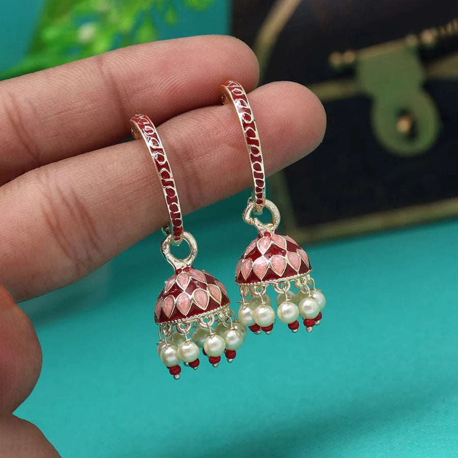 Maroon Color Meenakari Jhumka (MKE1886MRN)