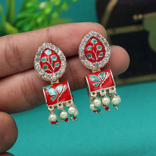 Maroon & Green Color Meenakari Jhumka (MKE1888MG)