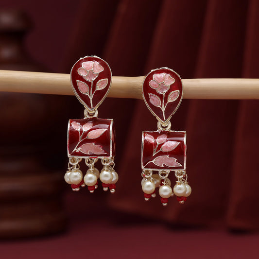 Maroon Color Meenakari Jhumka (MKE1889MRN)