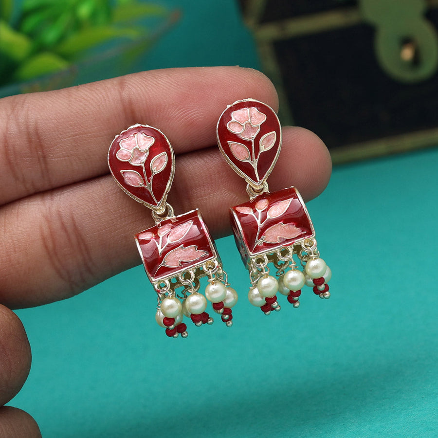 Maroon Color Meenakari Jhumka (MKE1889MRN)