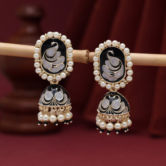 Black Color Meenakari Jhumka (MKE1892BLK)