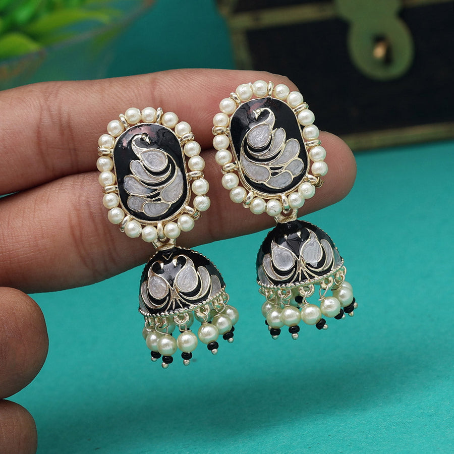 Black Color Meenakari Jhumka (MKE1892BLK)