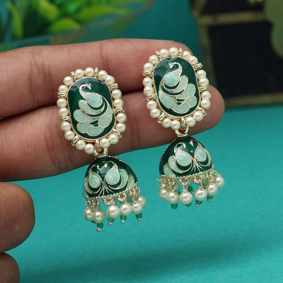 Green Color Meenakari Jhumka (MKE1892GRN)