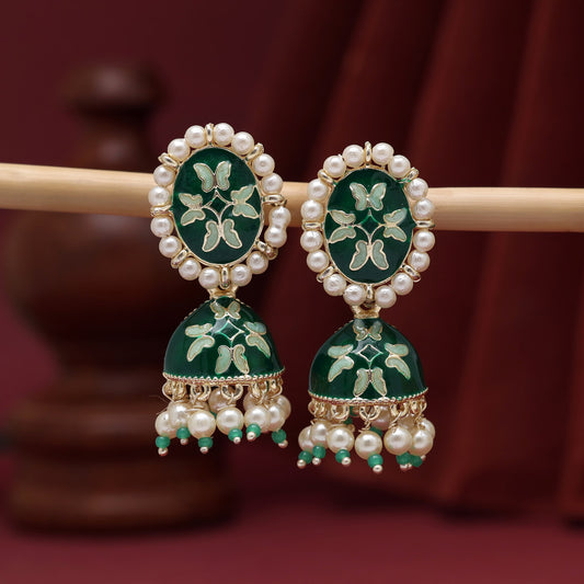 Green Color Meenakari Jhumka (MKE1893GRN)