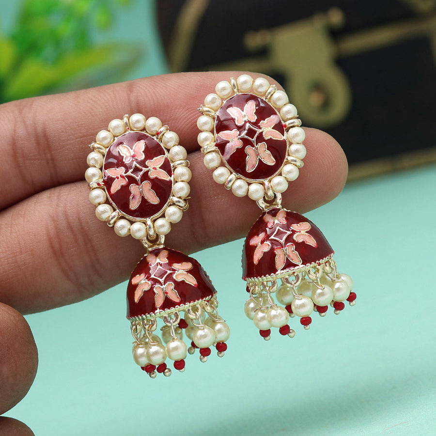 Maroon Color Meenakari Jhumka (MKE1893MRN)