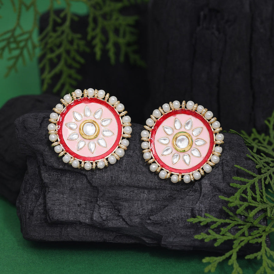 Pink Color Meenakari Earrings (MKE1991PNK)
