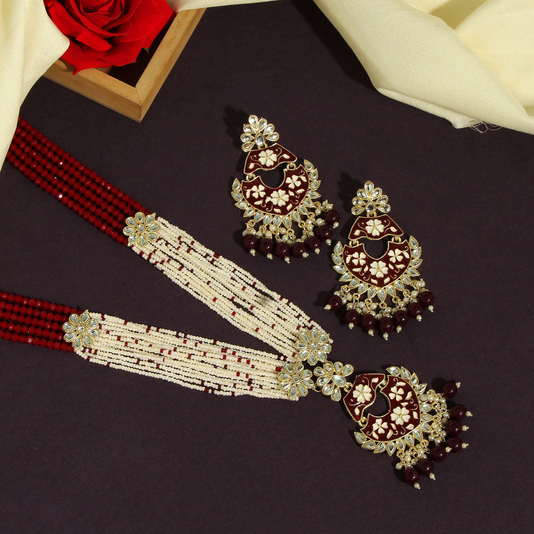 Maroon Color Kundan Meenakari Necklace Set (MKN487MRN)