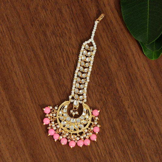 Pink Color Kundan Maang Tikka (MTK439PNK)