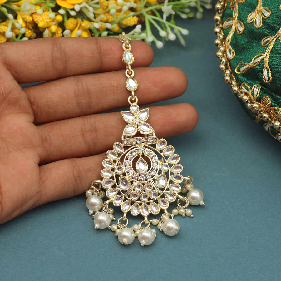 White Color Kundan Maang Tikka (MTK527WHT)