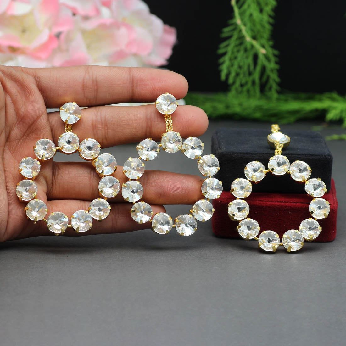 White Color Rivoli Stone Earrings With Maang Tikka (MTKE450WHT)