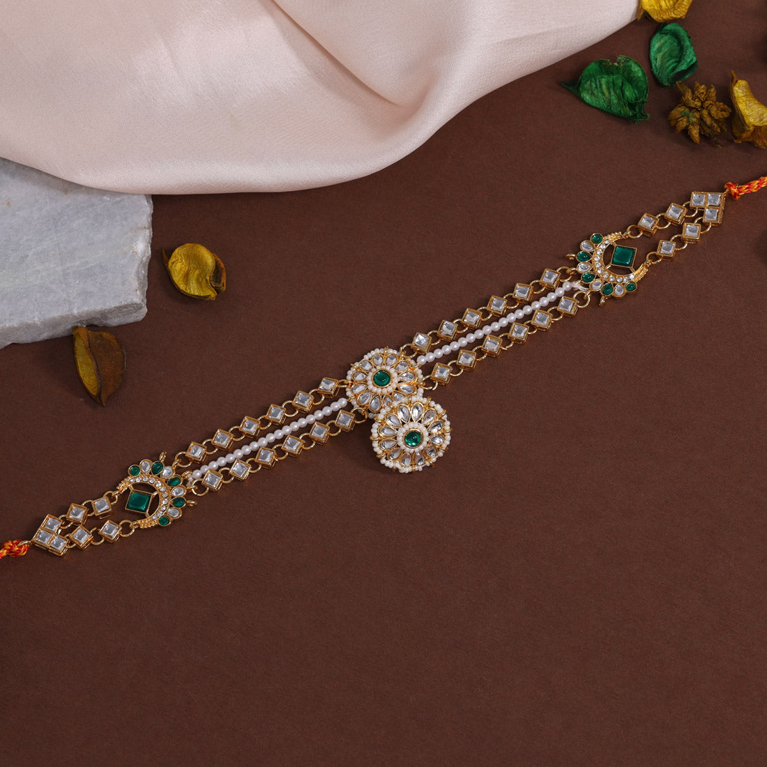 Green Color Kundan Matha Patti (MTP353GRN)