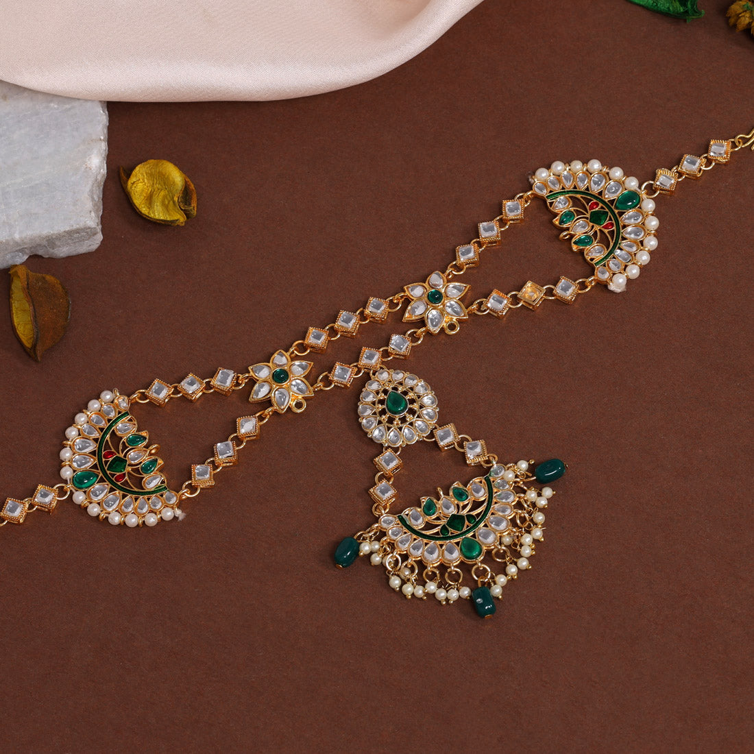 Green Color Kundan Matha Patti (MTP362GRN)