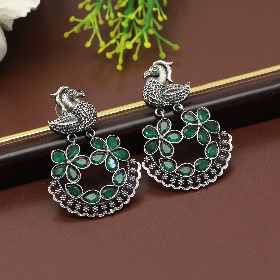 Green Color Premium Oxidised Earrings (PGSE2730GRN)