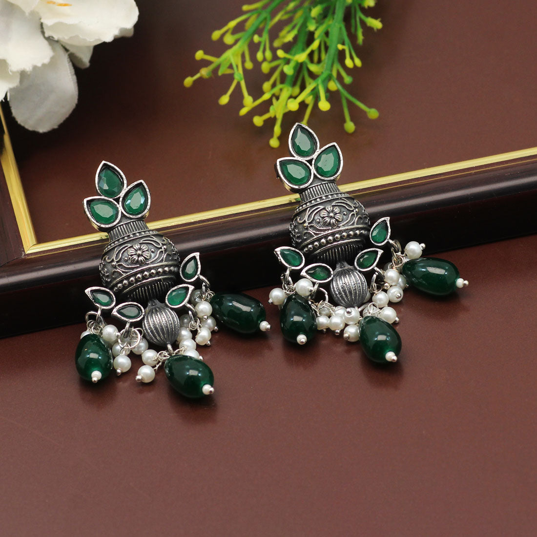 Green Color Premium Oxidised Earrings (PGSE2731GRN)