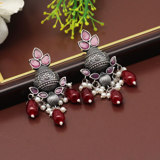 Maroon Color Premium Oxidised Earrings (PGSE2731MRN)