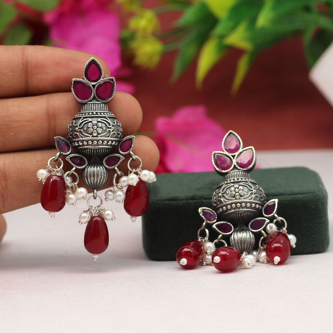 Maroon Color Premium Oxidised Earrings (PGSE2731MRN)