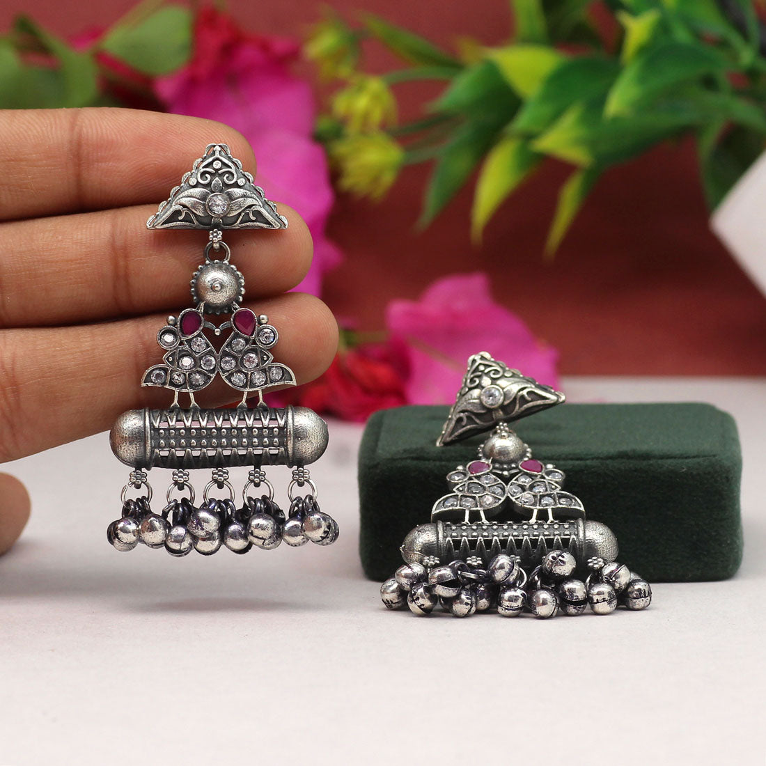 White Color Premium Oxidised Earrings (PGSE2732WHT)