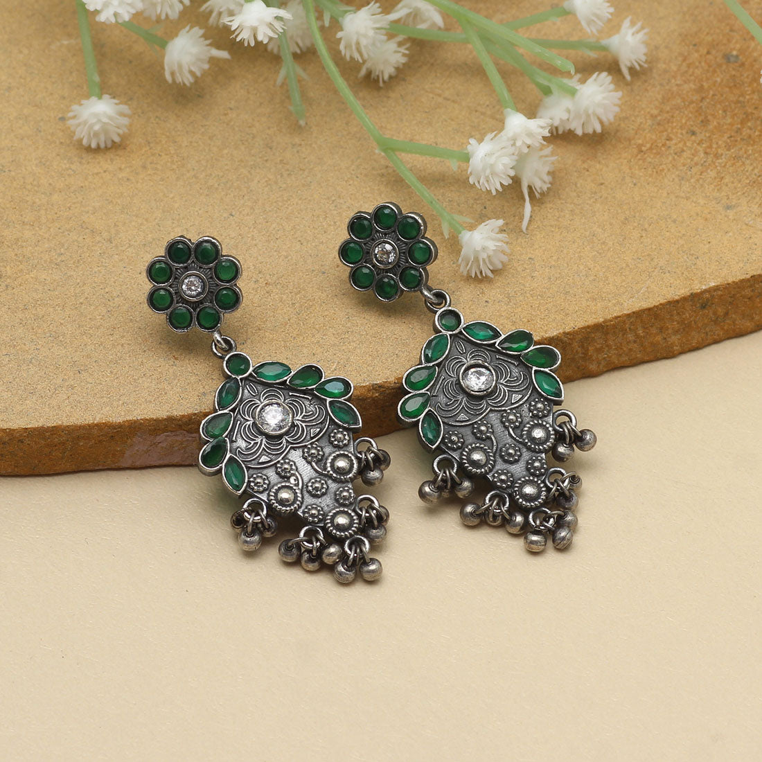 Green Colour Premium Oxidised Earrings (PGSE2739GRN)