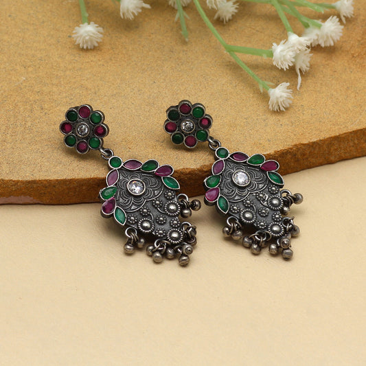 Maroon & Green Color Premium Oxidised Earrings (PGSE2739MG)