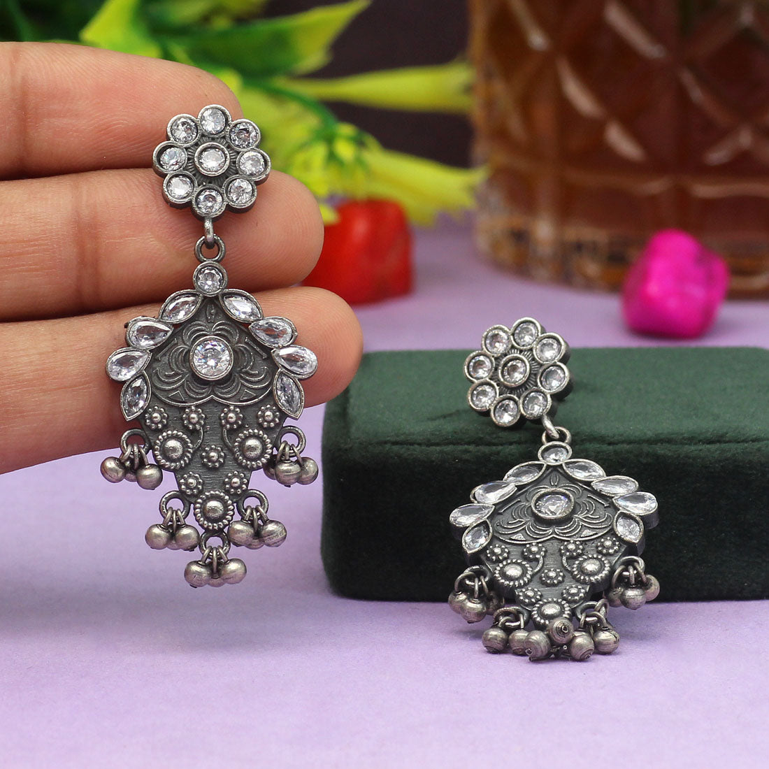 White Color Premium Oxidised Earrings (PGSE2739WHT)