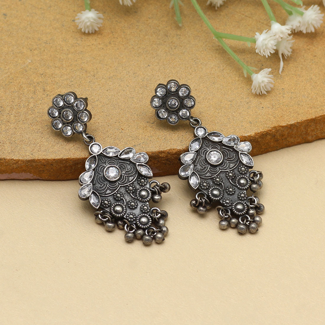 White Color Premium Oxidised Earrings (PGSE2739WHT)