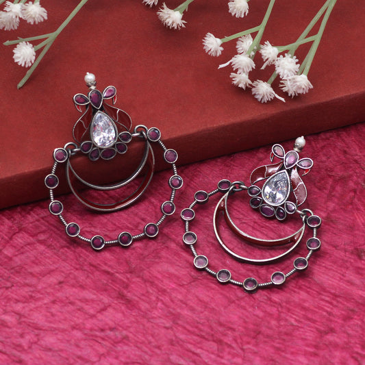 Rani Color Meena Work Premium Oxidised Earrings (PGSE2756RNI)